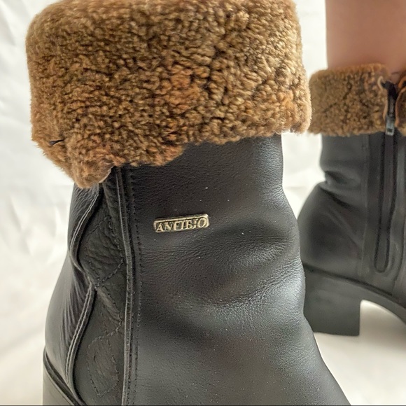 Anfibio size 7 heel leather boots - Italian made biker full grain pebble Sherpa - Picture 8 of 13